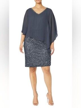 JKARA NWT Popover Split Shoulder Short Navy Sparkle Mini Dress Size 18